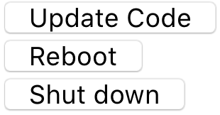 Three buttons, labeled 'Update Code,' 'Reboot,' and 'Shut Down.'