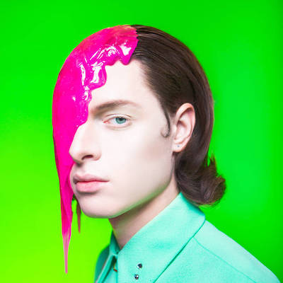 Album art for Plasma: Luke Titus stares at the camera as a bright pink slime drips off part of his face, against a lime green backdrop.